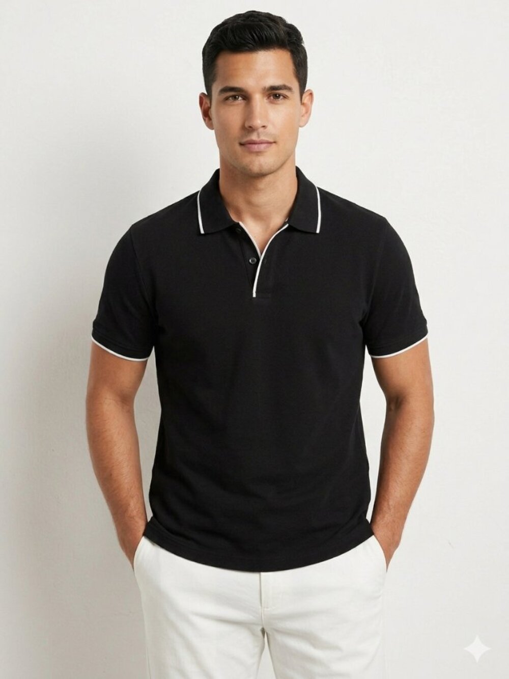 Banana Republic Luxury Touch Slim Fit Polo Black White Trim Size Large